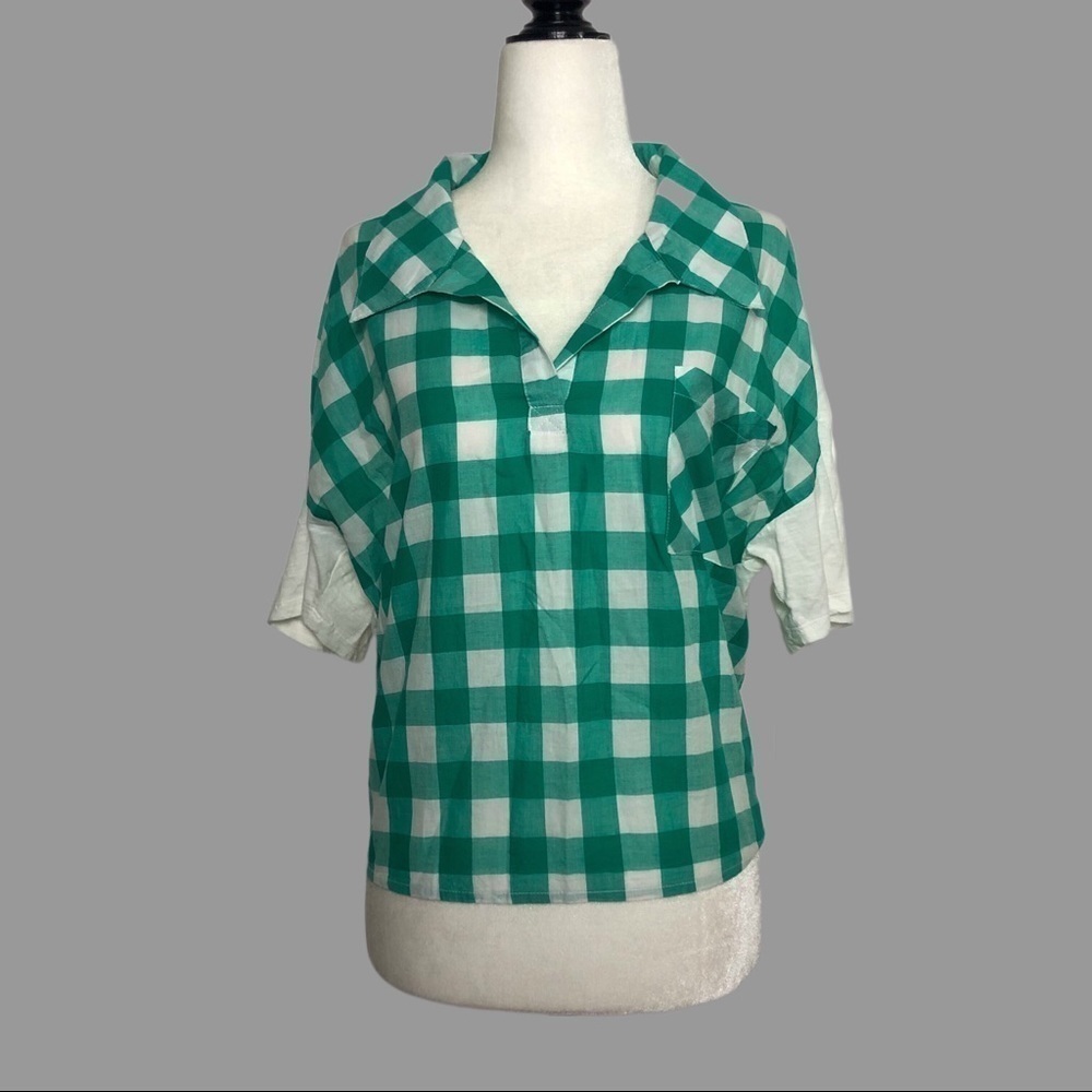 💛 XS 💛 NWT Anthro Top Gingham Checkered Tie Back Picnic Beach​